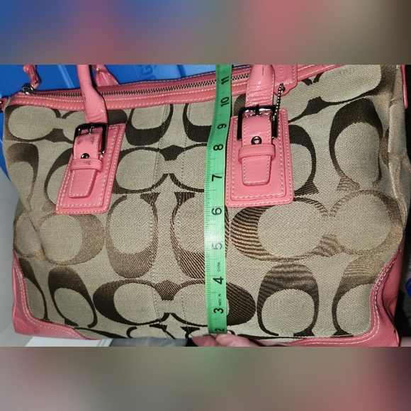 Coach Fabric & Patent Leather Handbag Bag in Pink and Taupe, Style # F13812 - Picture 14 of 16